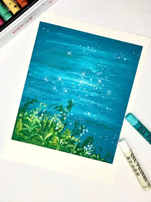 油画棒是波光粼粼的湖面呀步骤图