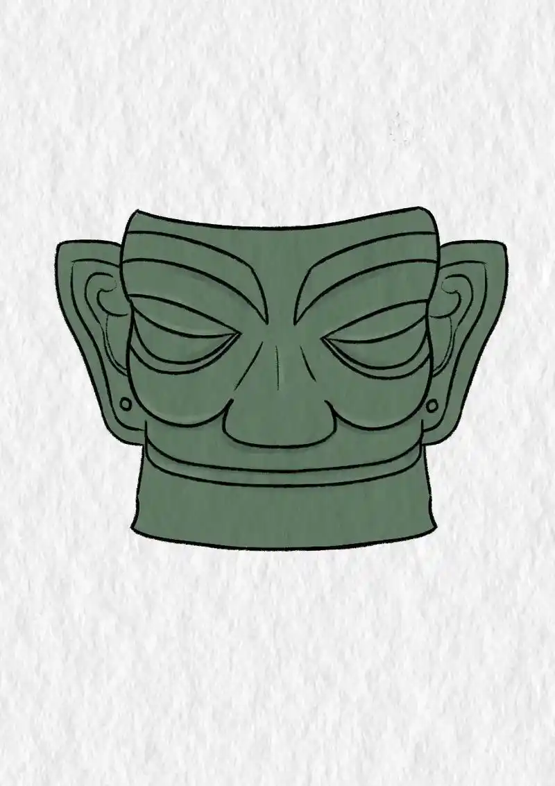 超简单的三星堆青铜大面具简笔画,快来画吧.#抖音创作者大会  - 抖音