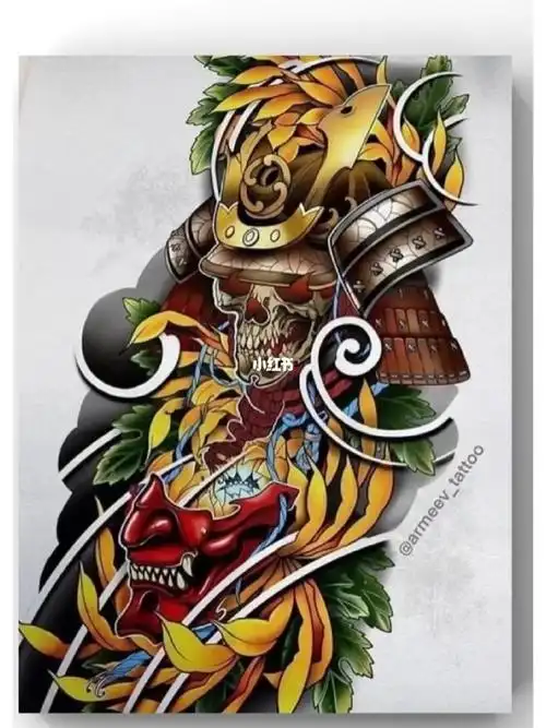 花臂纹身手稿图案素材 鬼武士纹身手稿