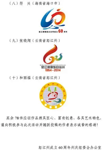 怒江傈僳族自治州成立60周年庆祝活动徽标征集结果揭晓