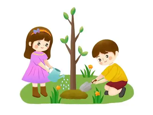 儿童植树浇水铲土卡通人物312植树节元素卡通儿童png素材