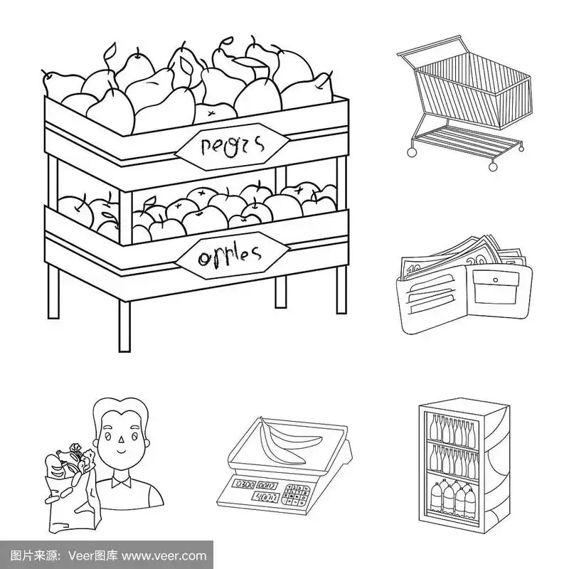 超市和设备的轮廓图标设置