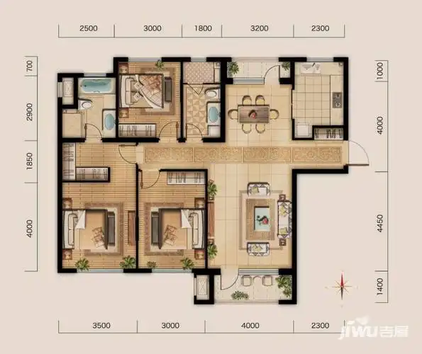 钻石湾钻石湾户型图 b3区三号楼f1户型三室二厅二卫