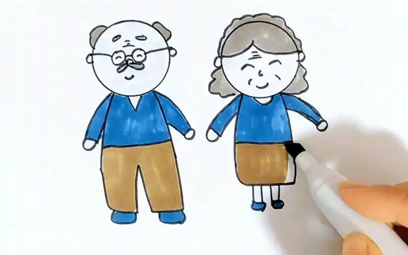 重阳节主题画,重阳节简笔画,爷爷奶奶简笔画,儿童画,少儿创意美术