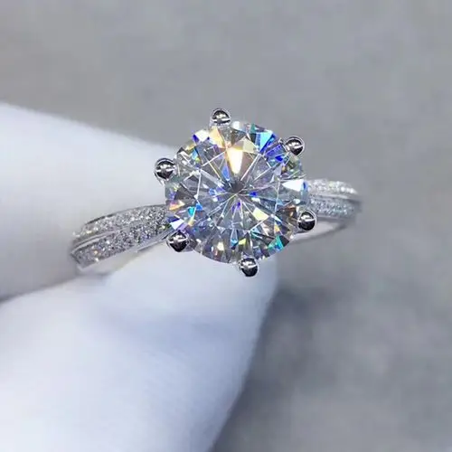 pt950铂金莫桑石六爪1克拉仿真钻戒女求婚18k金戒指定制戒托带证