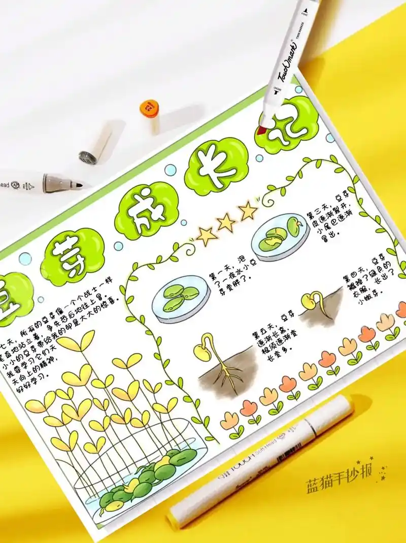 豆芽成长记手抄报电子模板 植物生长观察日.