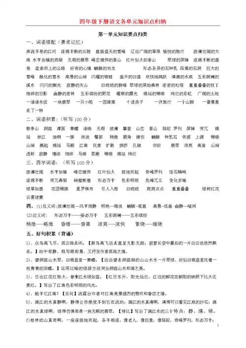 四年级下册语文各单元的知识点归纳.doc