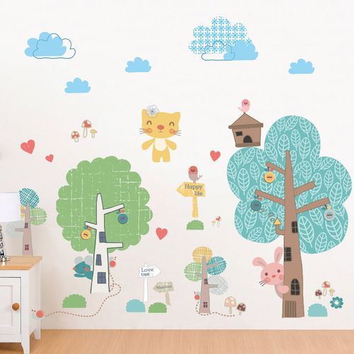 可爱儿童房宝宝卧室墙壁纸贴画幼儿园教室走廊布置卡通大树墙贴纸