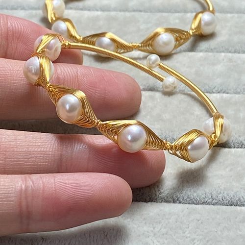 回馈客户天然原创14k包金绕线手工淡水大珍珠手镯