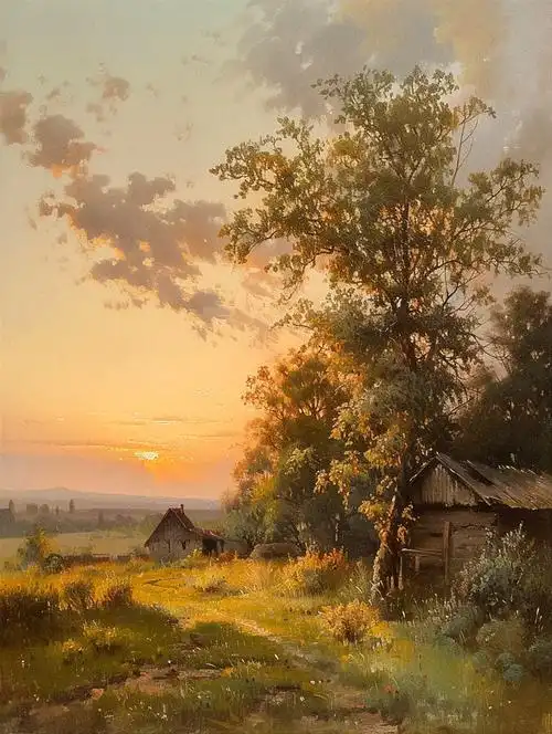风景油画|《落日余晖》