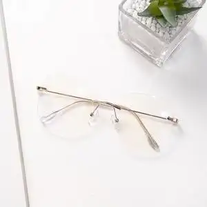 大框圆形无框眼镜复古男可配近视镜学生女防蓝光平光镜切边带度数