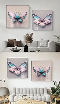 现代抽象轻奢简约蝴蝶花卉创意客厅装饰画