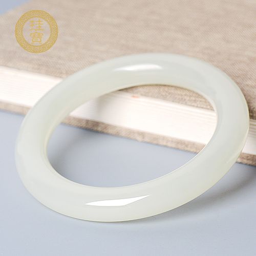 珪宝和田玉白玉胖圆条手镯女款天然玉石玉器玉镯子少女正品