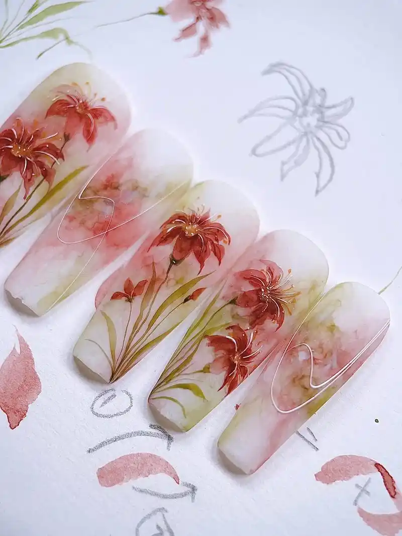 美甲水彩.油画风鸢尾花,来自那漫山遍野的苍山,奔赴下一场相遇 - 抖音