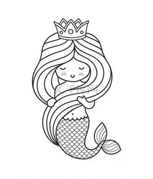 美丽的美人鱼,头戴皇冠,挽着她的头发.梦幻般的小女孩概要说明