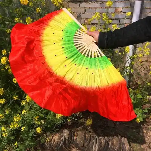 东北秧歌扇子 成人广场舞秧歌舞演出跳舞扇双面三色渐变加长舞蹈扇子