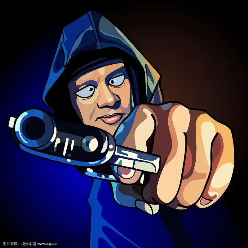 卡通人物拿枪近距离瞄准
