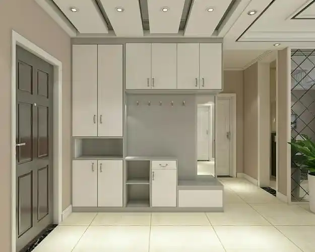 入户门鞋柜,现代简约,灰与白的撞色.