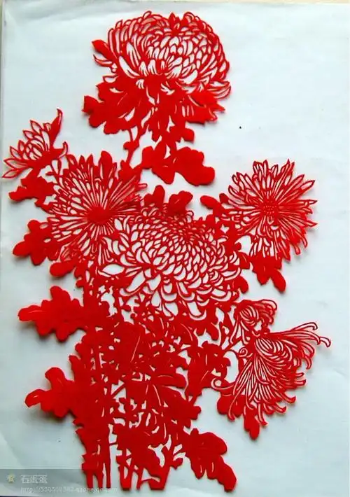 工笔画剪纸菊花