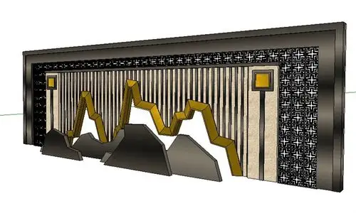 新中式风格假山镂空景墙设计su模型[原创]