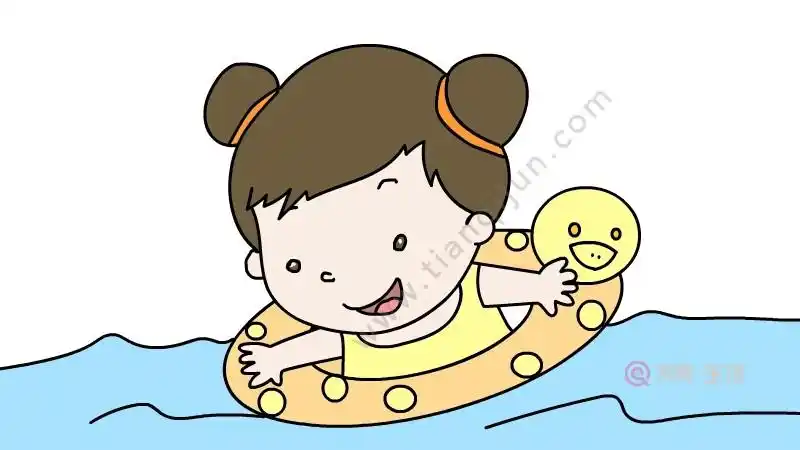 小女孩游泳简笔画