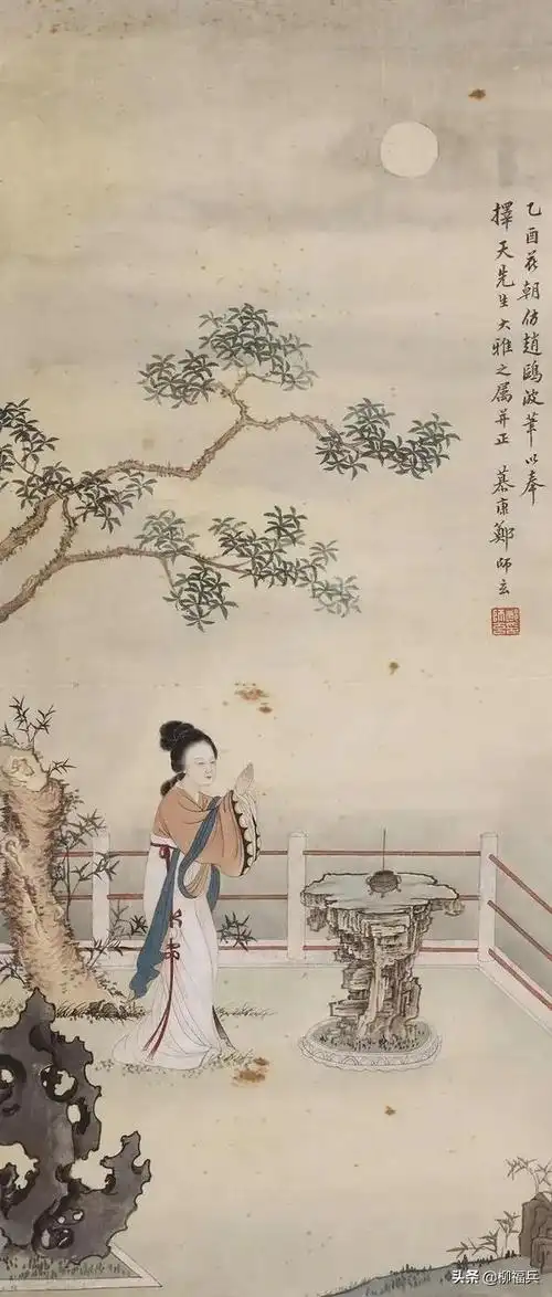 名家人物画《貂蝉拜月图》欣赏