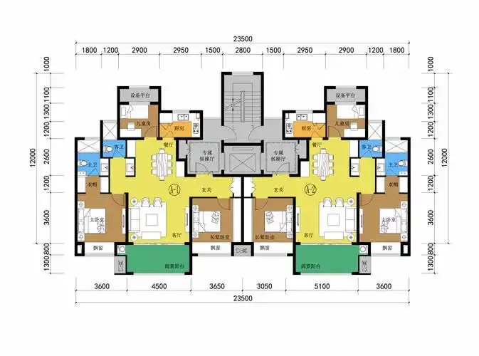 11层一梯两户单元户型