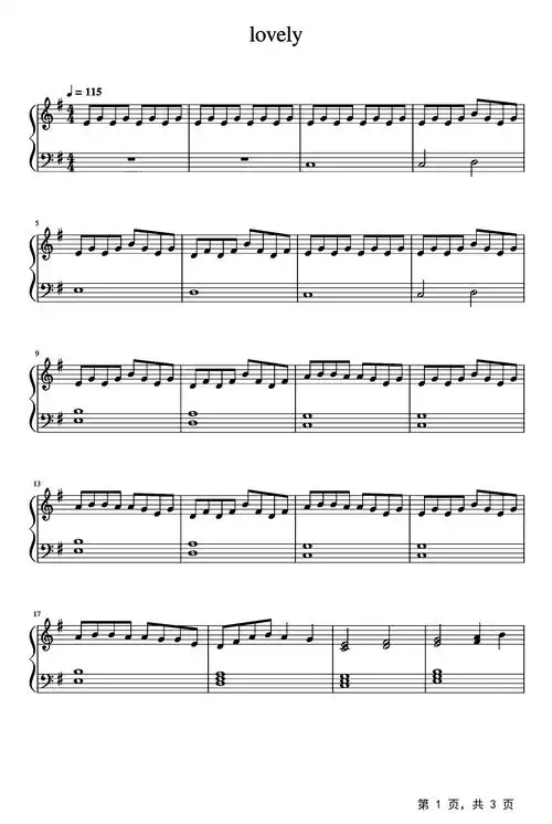 lovely钢琴谱billieeilishkhalidg调流行钢琴五线谱
