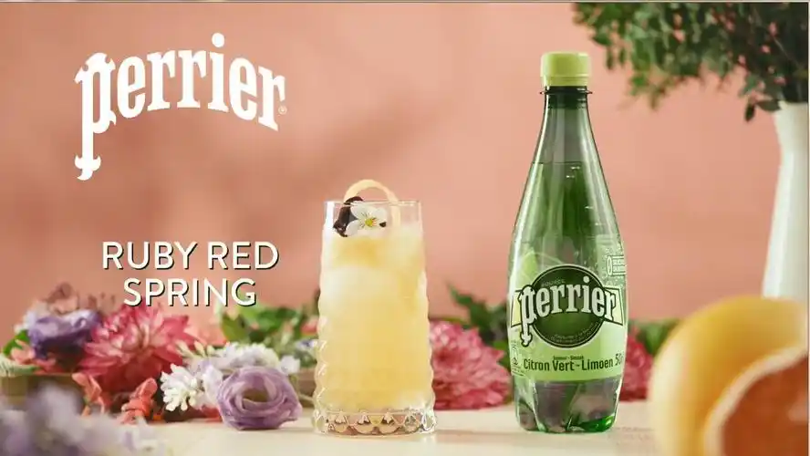 法国perrier进口巴黎水青柠味500ml*24瓶塑料瓶含气天然矿泉水
