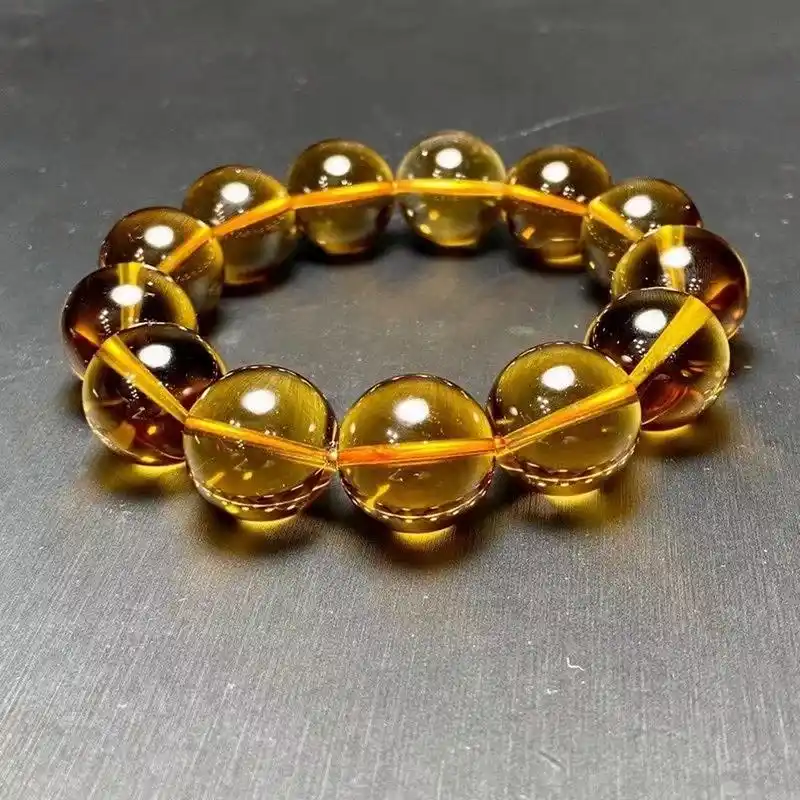 天然巴西黄水晶手链 18毫米 每一颗珠子都是精挑细选的 纯手工切割