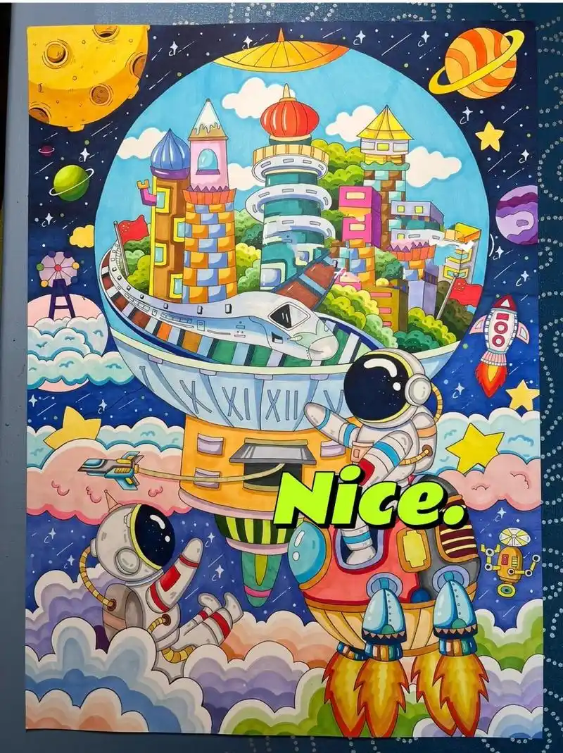 科幻画 哇哦,一整个被梦幻住了,画了三天的成果 纸张大小:4开 素材有