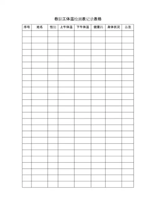 教职工体温检测表记录表格