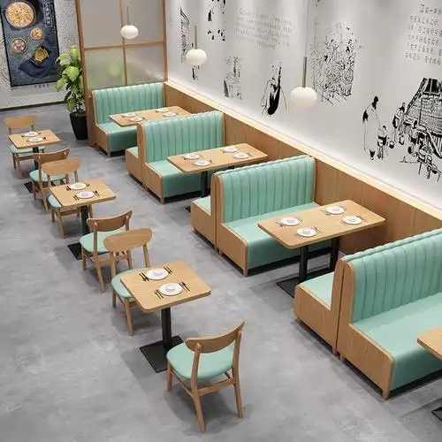 西餐厅烤肉店靠墙卡座小吃店奶茶店面馆中餐厅料理店桌椅组合