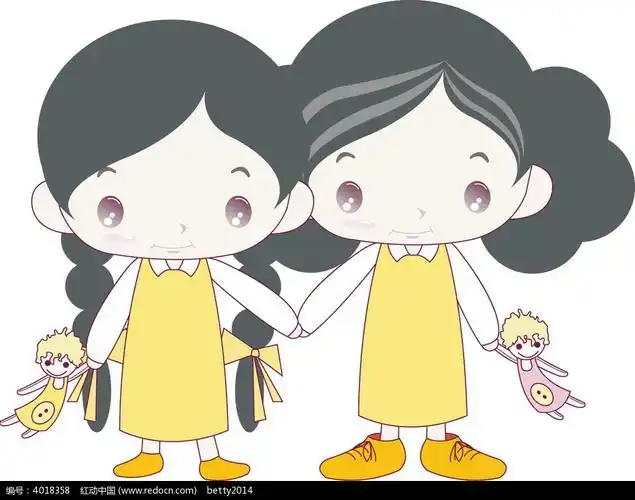 手拉着手的两个卡通小女孩矢量素材