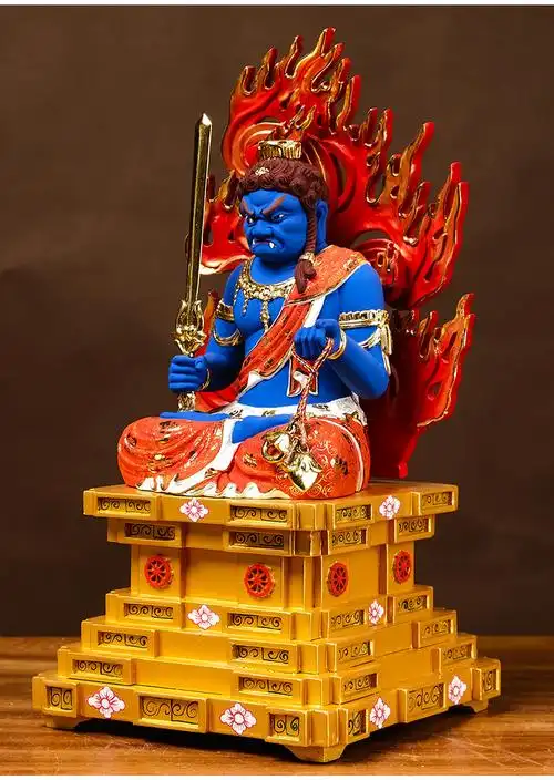 晴翠园香樟木不动明王彩绘佛像不动尊菩萨像本命佛居家供奉佛像摆件