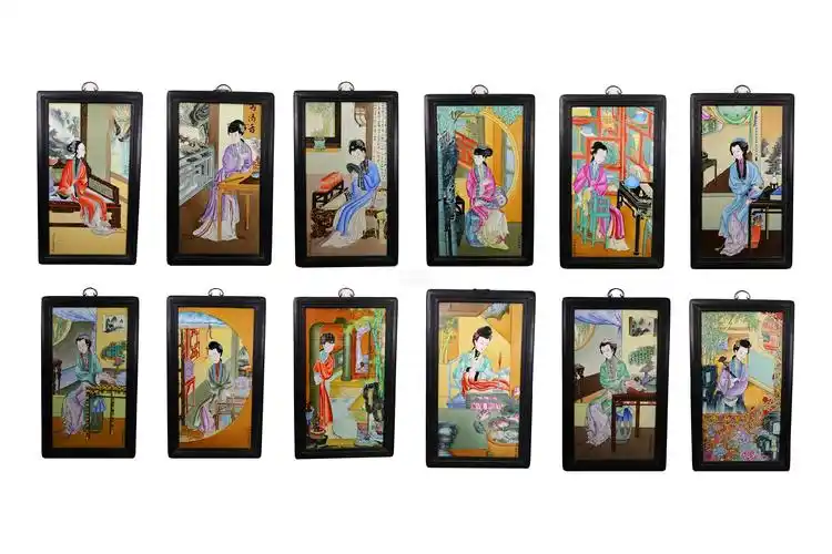 乾隆十二妃粉彩瓷板画一套 a set of chinese famille rose porcelain