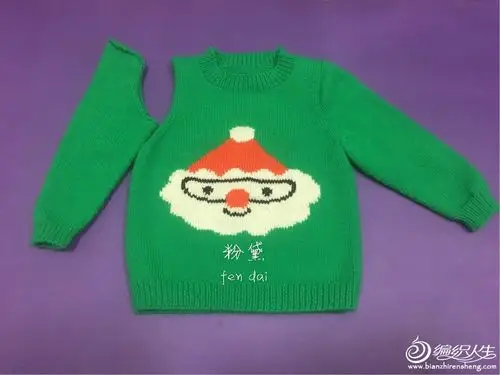 《叶叶圣诞》之圣诞老人 儿童卡通图案棒针圆领套头毛衣-编织教程