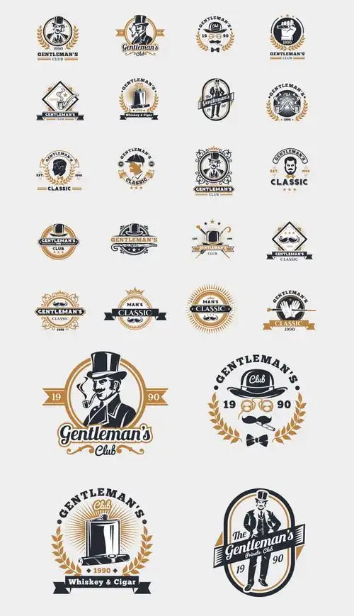 2018时尚复古英伦风绅士标志logo模版矢量素材