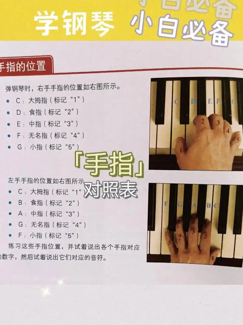 可以贴在钢琴旁边提醒自己 99999999 97右手:大拇指1指