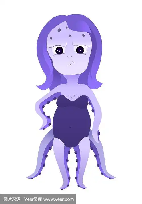 手绘章鱼女孩插图矢量.卡通人物.