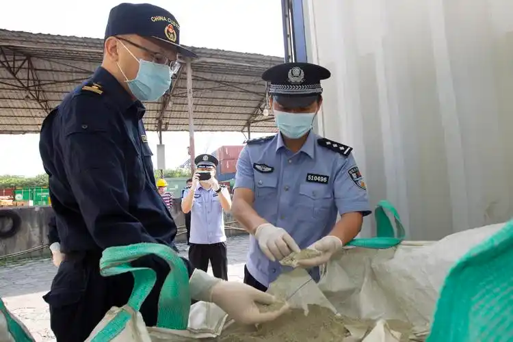 广州海关关员和缉私警察检查查获的走私固体废物(丘永忠摄)1.jpg