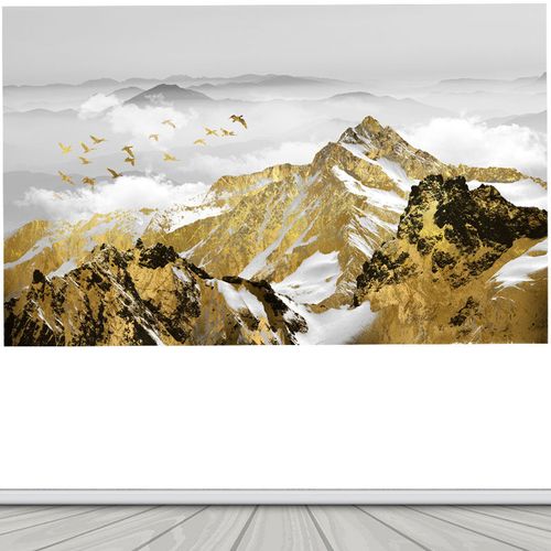 背靠金山银山图客厅沙发背景画装饰画风水招财墙贴自粘防水贴纸