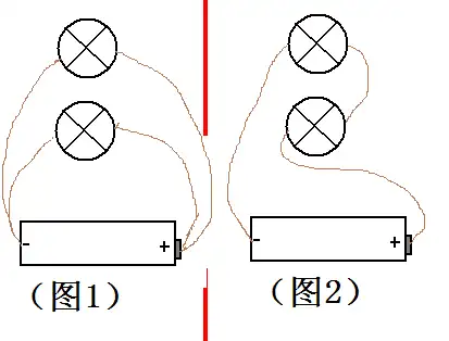 用导线把下图中的电池盒灯泡连接起来,并使第一张图的灯泡比第二张图