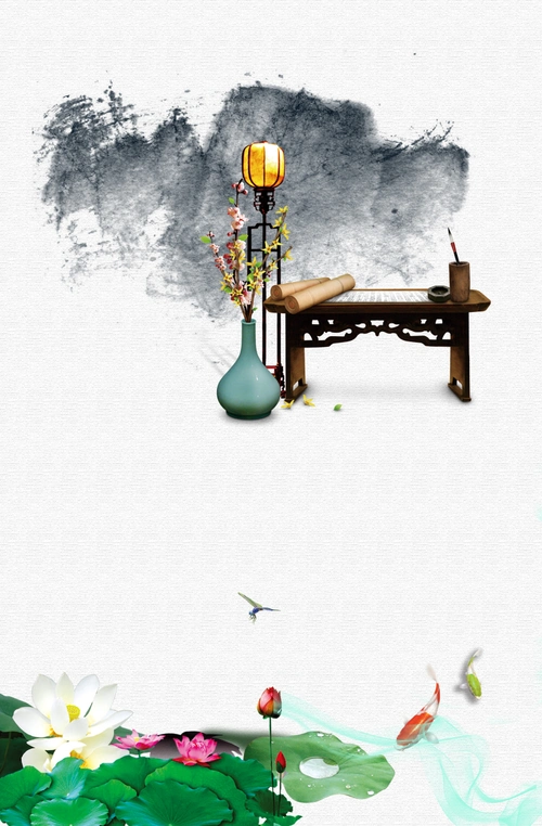 荷花中国传统水墨书法背景素材