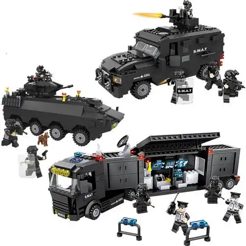 儿童乐高式警察特警车模型男孩积木玩具