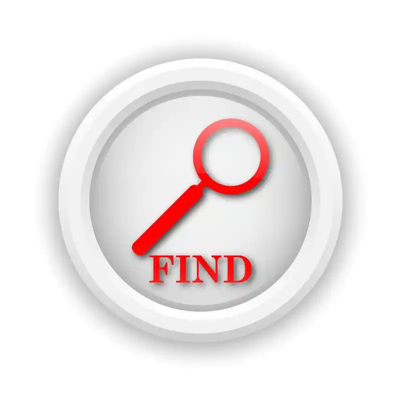 查找图标,圆形塑料图标与白色背景上的红色设计