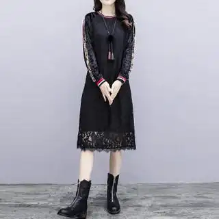 商品joy of joy 京东女装2019春装新款大码女装丝绒拼接时尚显瘦蕾丝