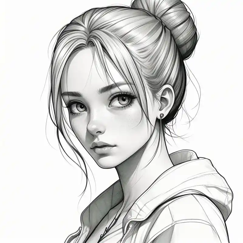 92黑白素描女生头像,做旧复古风拉满99