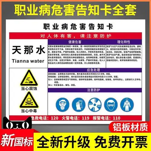 天那水职业病危害告知卡品安全周知卡有毒品标识标志警示牌标