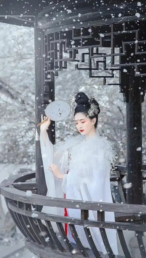 雪中汉服壁纸 | 昔去雪如花,今来花似雪_古风